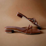 YUNA Slim Strappy Slip On 1” Block Heels