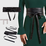 TAILLE Soft Leather Wide Obi Belt Wrap Around