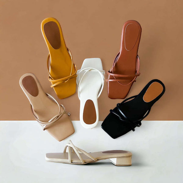 YUNA Slim Strappy Slip On 1” Block Heels