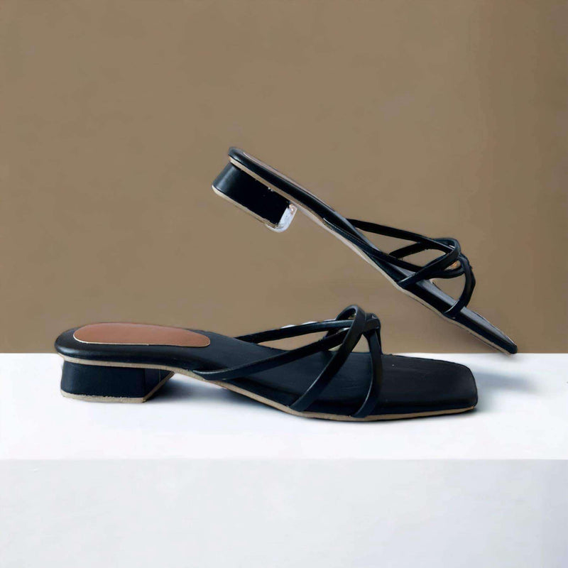 YUNA Slim Strappy Slip On 1” Block Heels