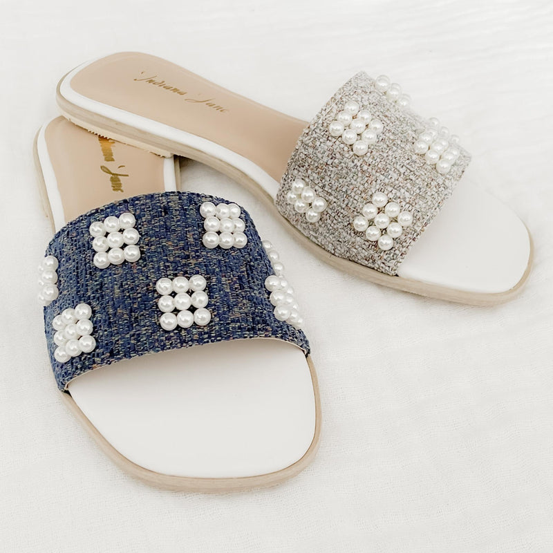 TALA Elegant Pearls-Sewn Strap Slip-On Sandals
