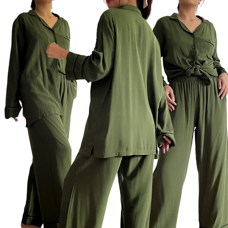 SALMA Long Sleeve Woven Button Down Top and Pants Coords