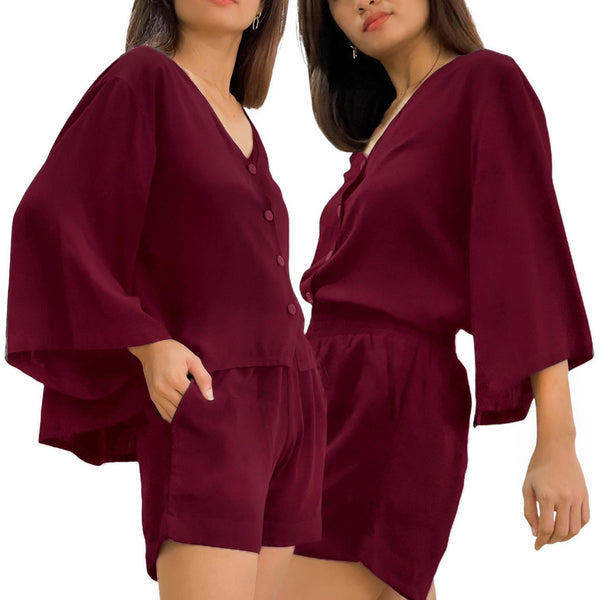 [CLEARANCE] MERIDA Woven Buttondown Belle LS Top and Shorts Set