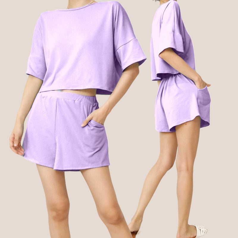 WHITNEY Half Sleeve Top and Shorts Knitted Set