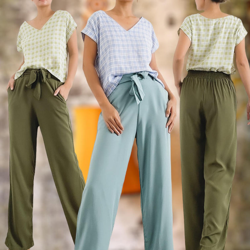 MEADOW Retro Checkered Woven Top & Pants Coords
