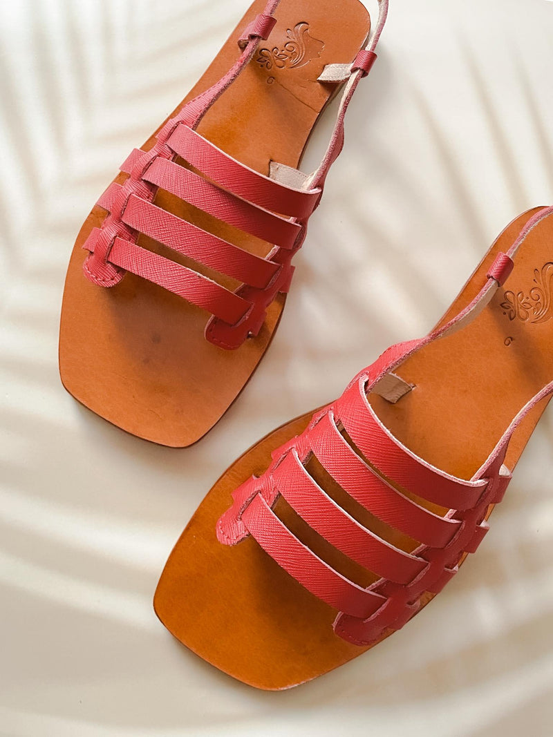 GAIA Red Genuine Leather Huarache Sandals
