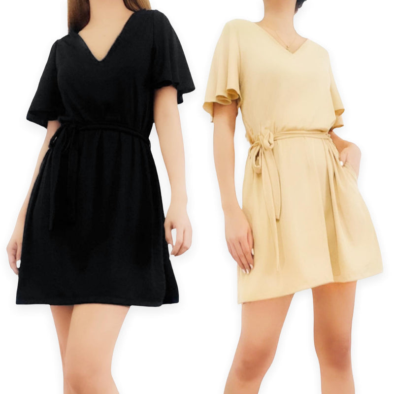 IZZY Flare Sleeves Soft Ribbed Knit Dress with Belt