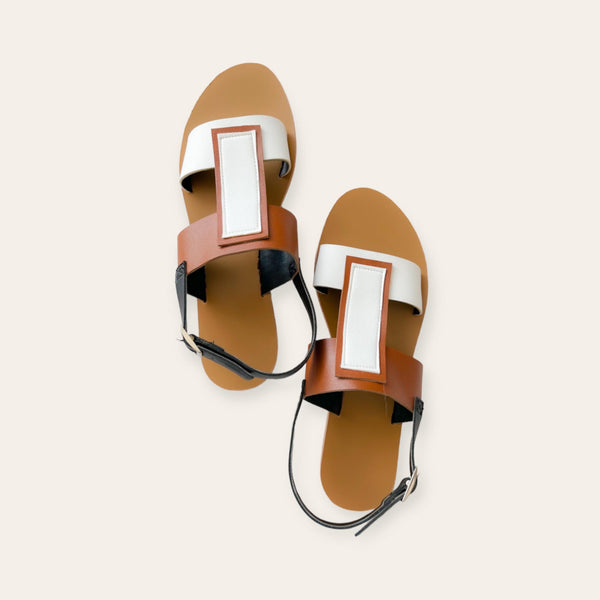 CREA White T Strap Boho Board Flat Sandals