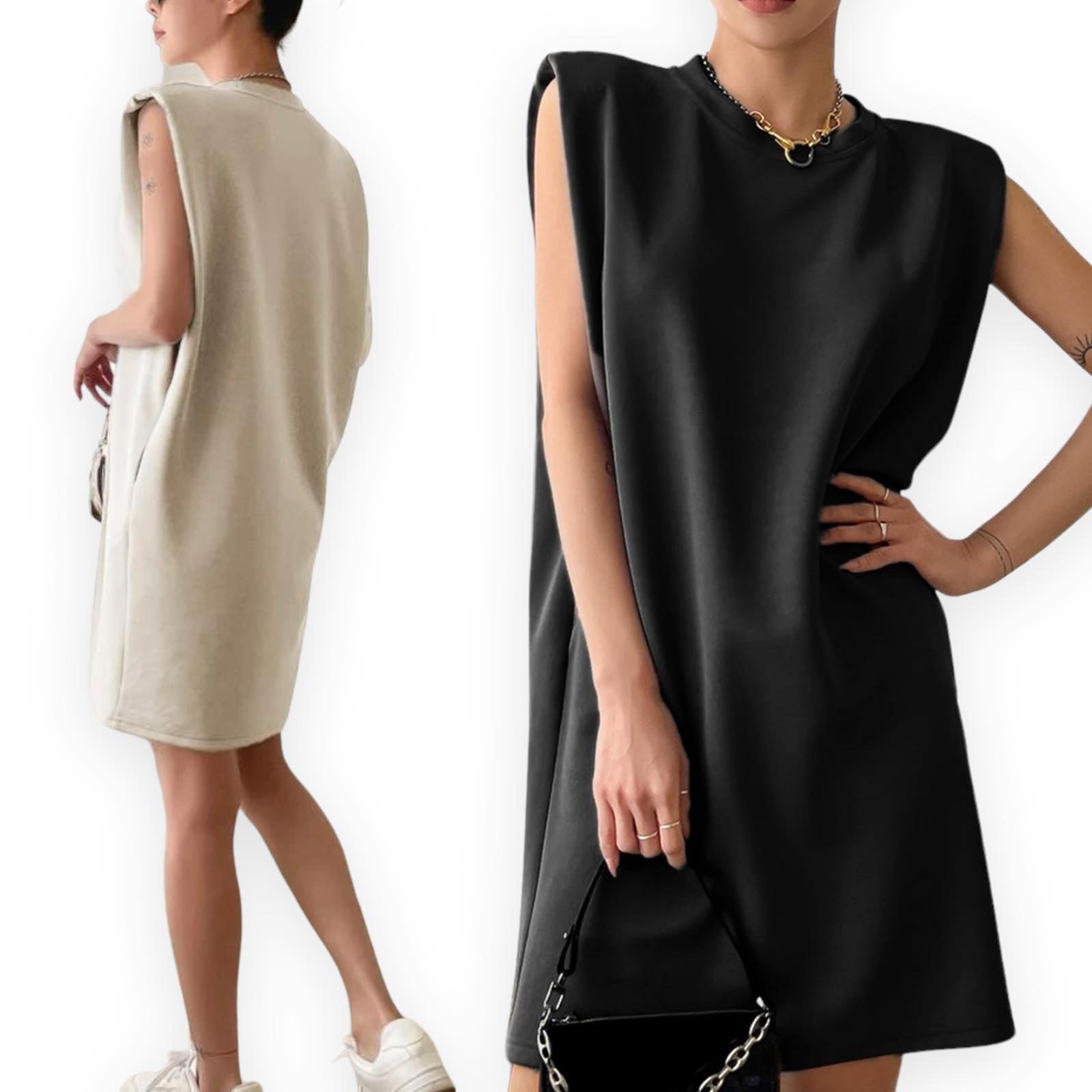 BLK Solid Knit Shoulder Pad Short Dress – Indiana Jane MNL