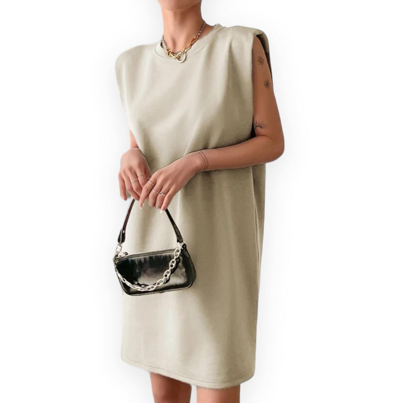 REMI Solid Knit Shoulder Pad Short Dress