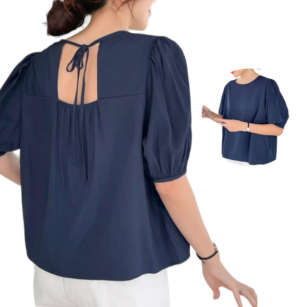 BLUSA Woven Oversized Tie Back Puff Sleeve Top