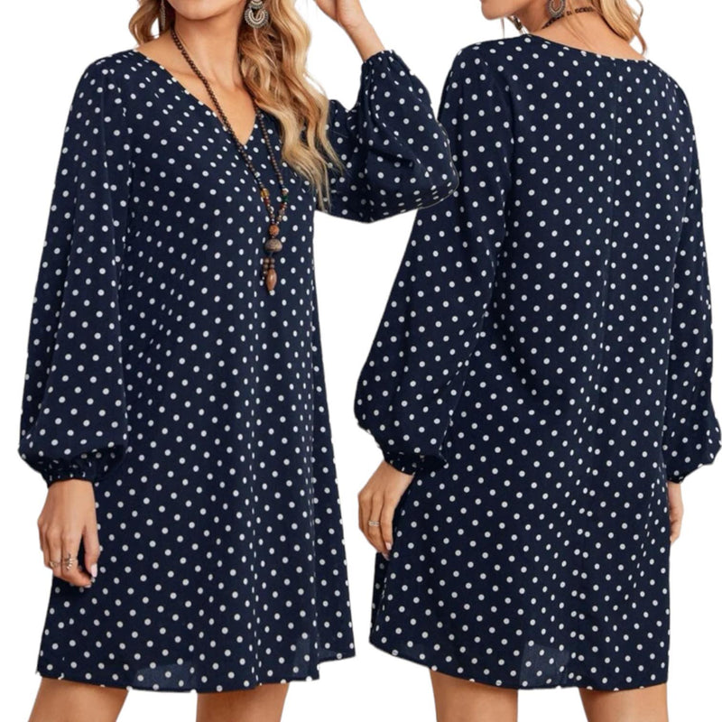 SUNDAY Lantern Sleeve Boho Polka Dress