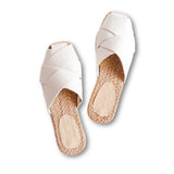 ORCHID White Weaved Canvas Abaca Mules - Indiana Jane MNL
