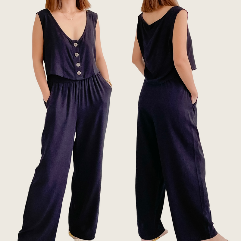 STORK Woven Button Down Sleeveless Top and Pants Set