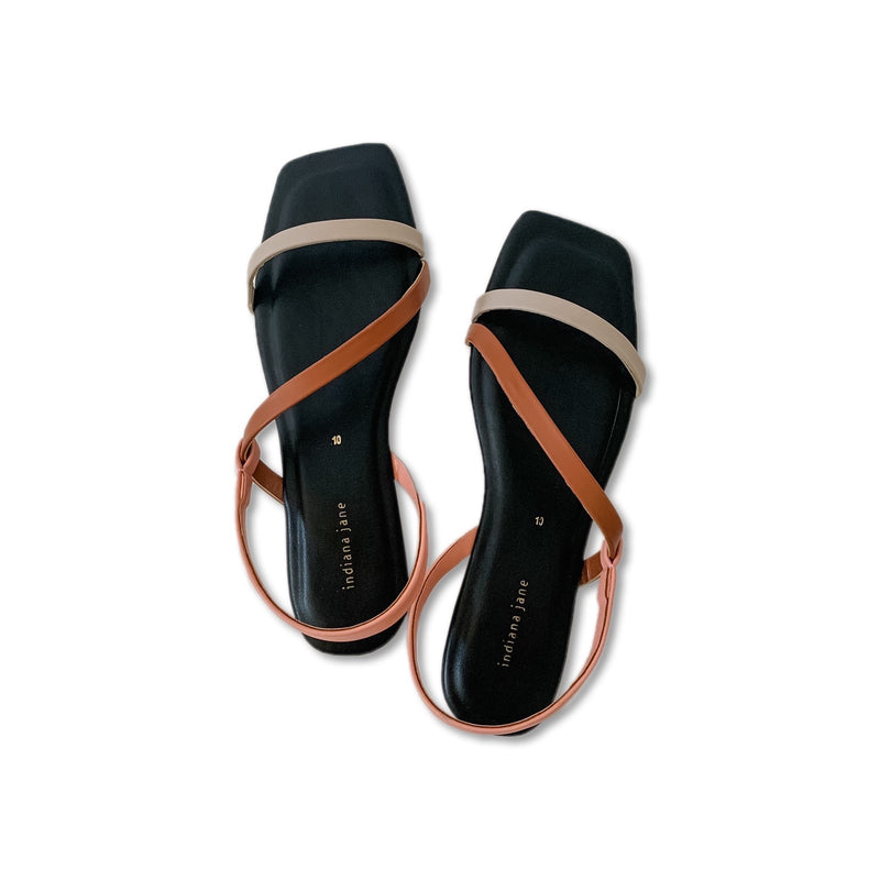 MYKONOS Tri Color Strap Flat Sandals Black - Indiana Jane MNL