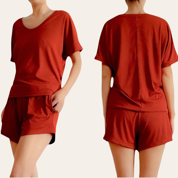 DEWY Ribbed Knit Round Neck Top and Shorts Set