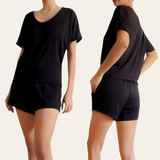 DEWY Ribbed Knit Round Neck Top and Shorts Set
